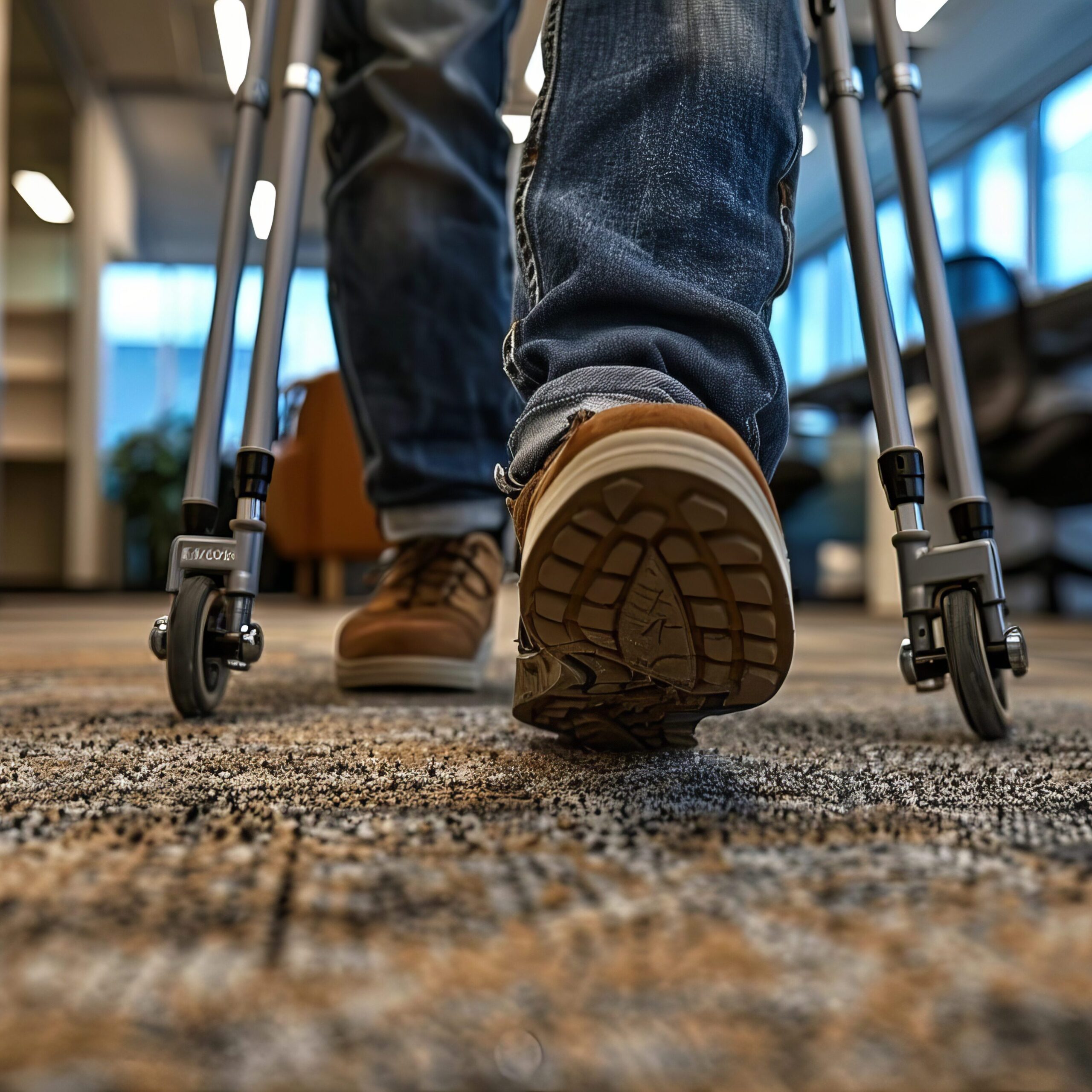 Injured Worker with Crutch Seeking Social Security Benefits