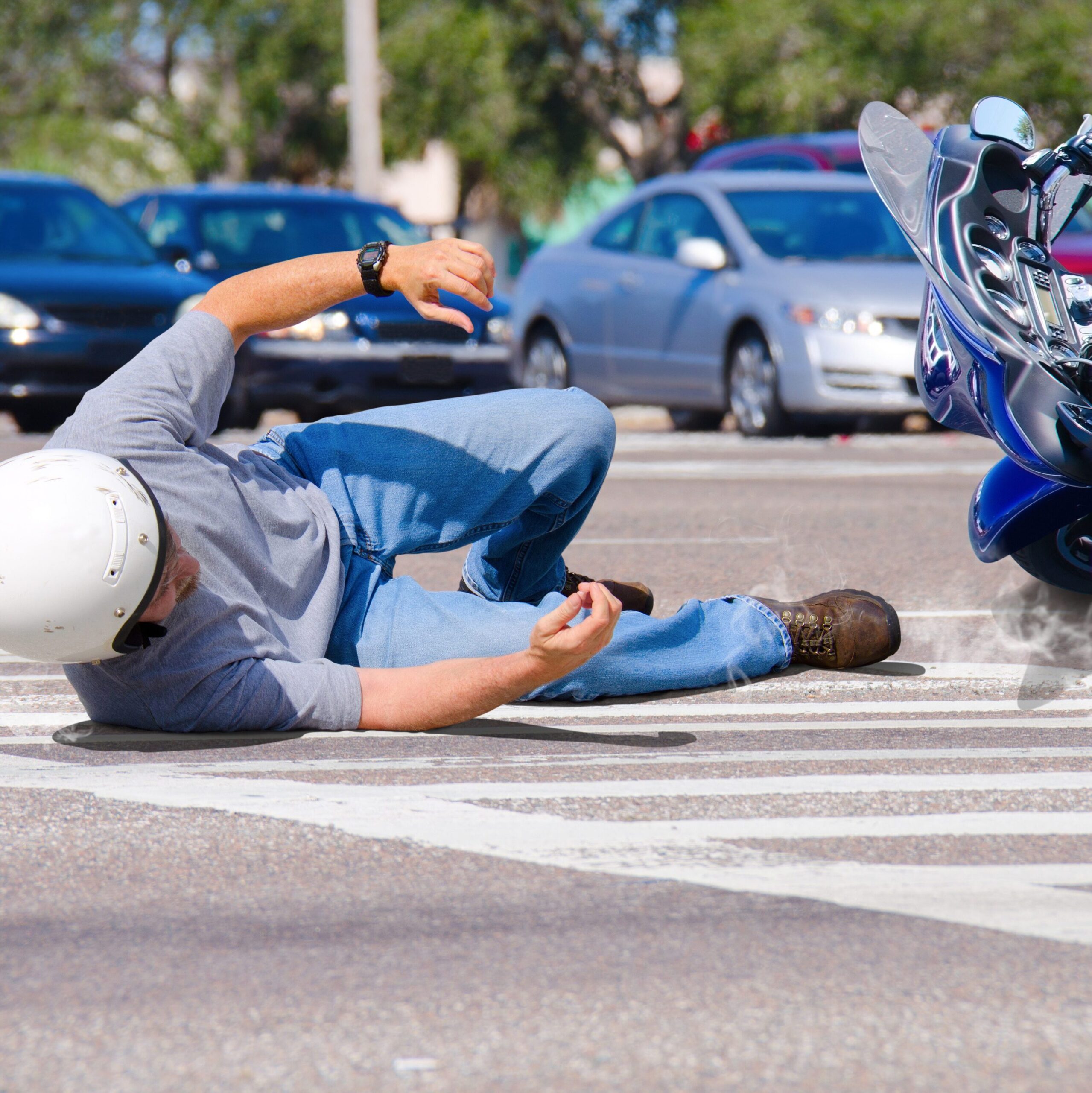 Motorcycle accident in Busy Intersection